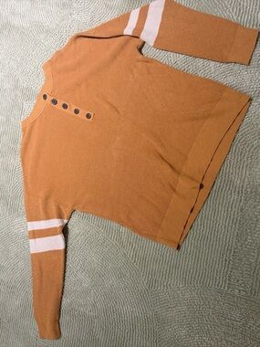 American Eagle Outfitters Burnt Orange Knit Sweater with Pink Stripes